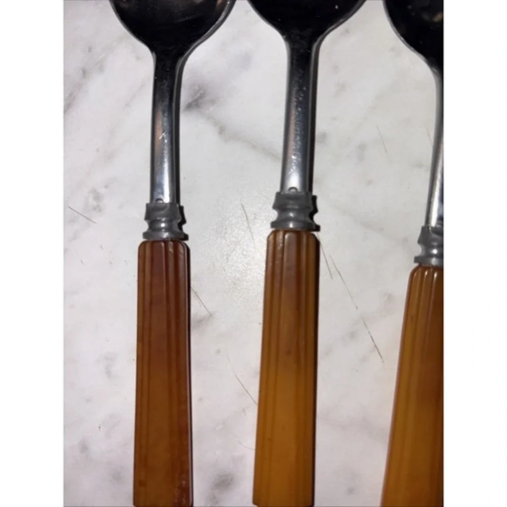 VTG Set of 4 Teaspoons Butterscotch‎ Bakelite Amber Handles MCM Style Farmhouse